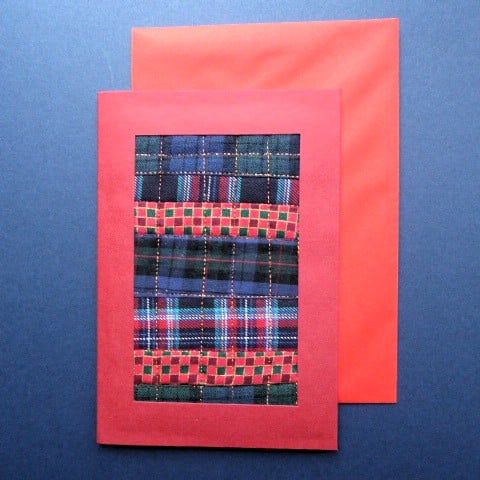 Individually Hand Crafted tartan Textile patchworked Blank Card