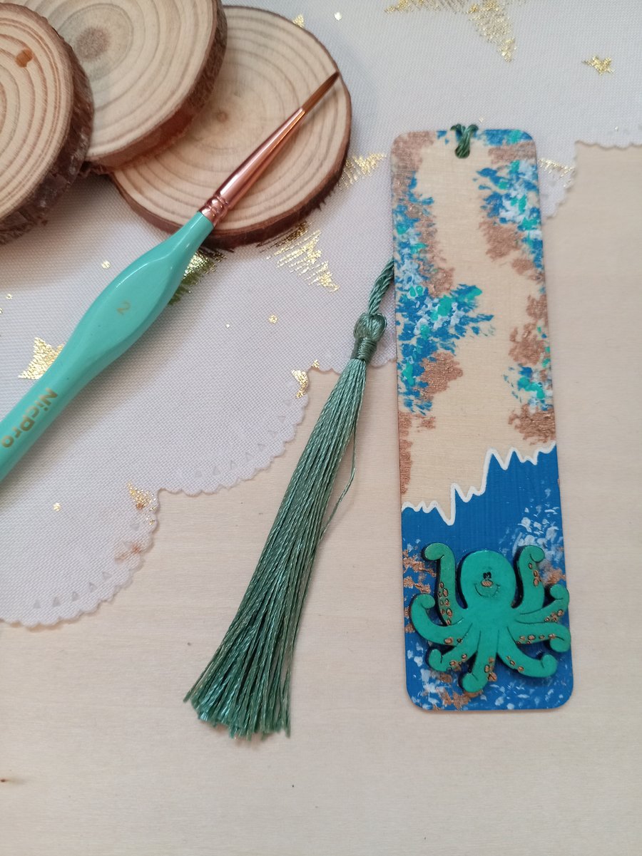 Wooden octopus bookmark 