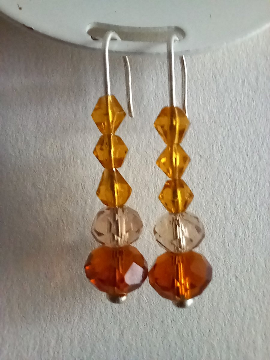 Recycled Sterling Silver And facetted glass bead earrings 
