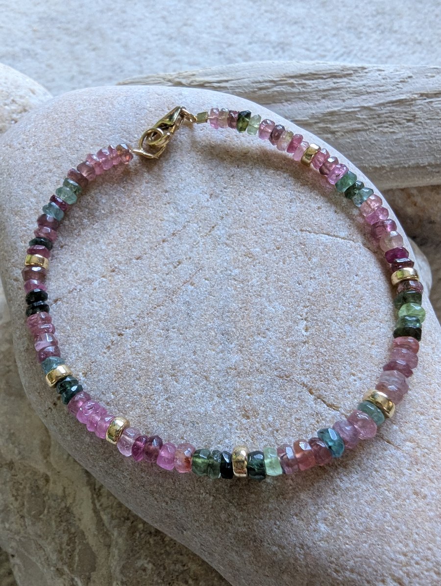 Tourmaline and Gold Filled  Beaded Bracelet 