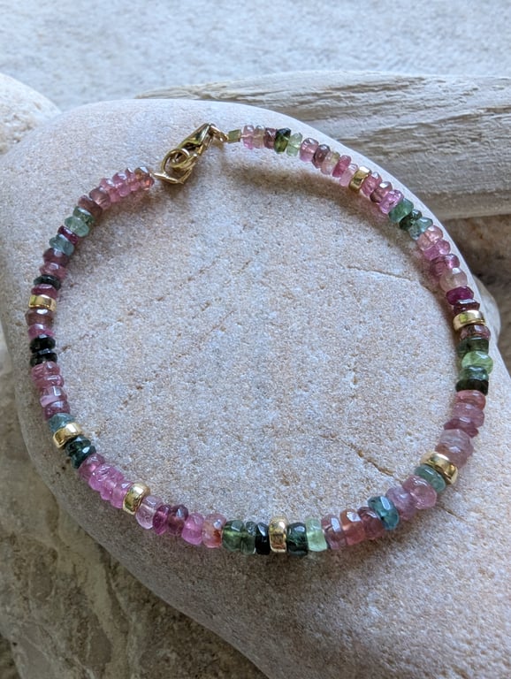 Tourmaline and Gold Filled  Beaded Bracelet 