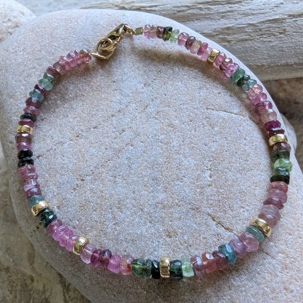Tourmaline and Gold Filled  Beaded Bracelet 