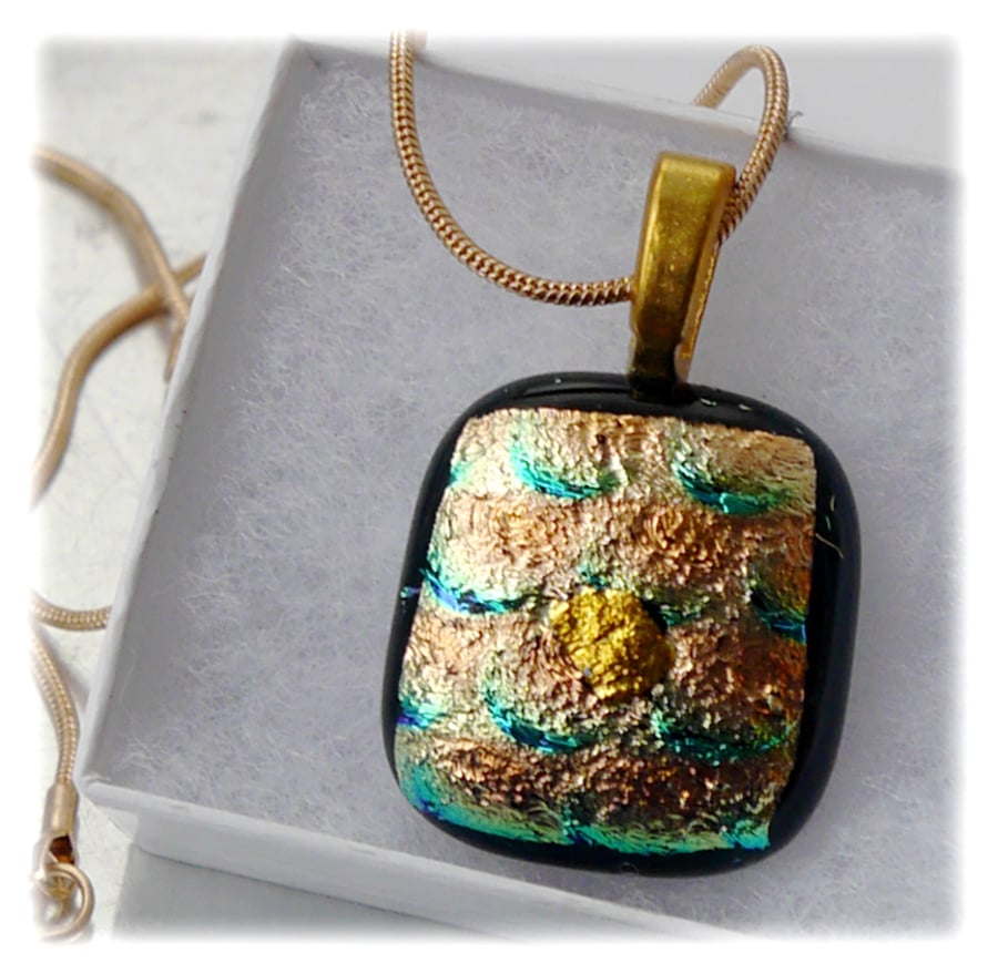 Dichroic Glass Pendant 036 Gold Foil Glitter Handmade with gold plated chain