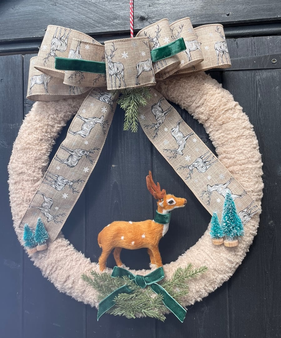 Reindeer yarn wreath