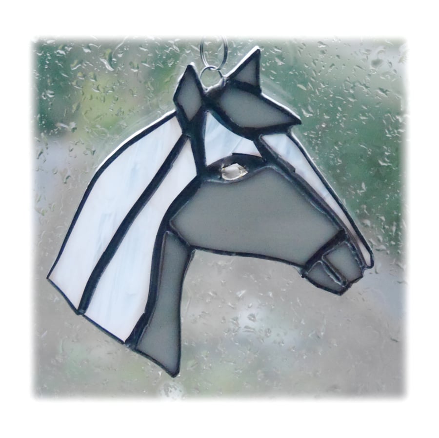 Horse Suncatcher Stained Glass Horsehead Grey 078