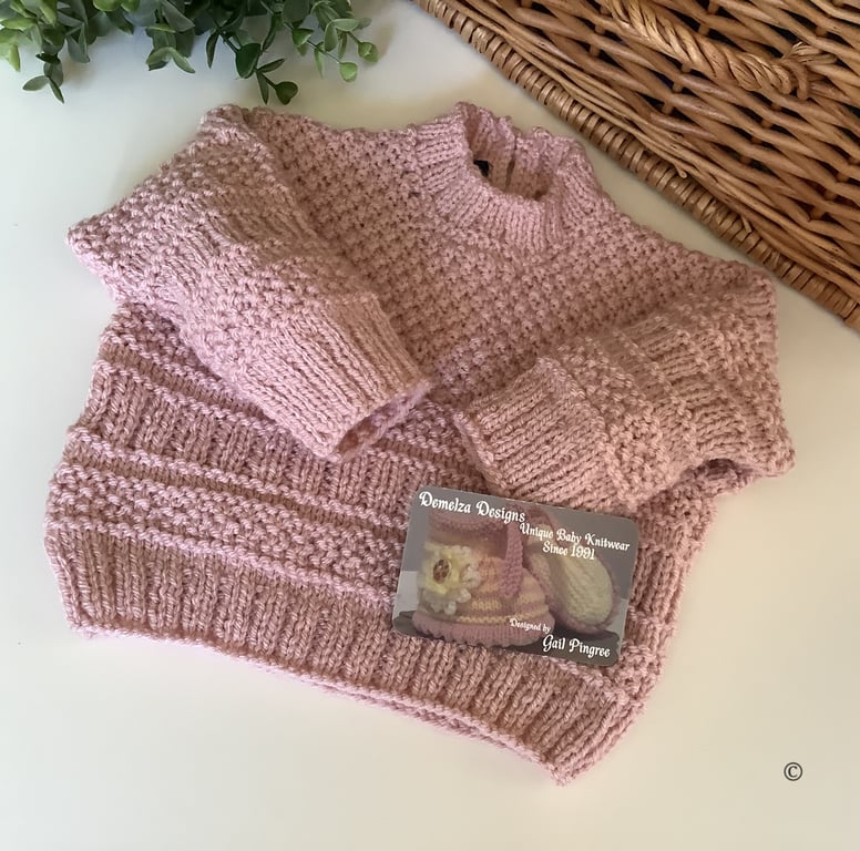 Baby Girl's Salmon Pink Hand Knitted Textured Jumper 3-9 months size