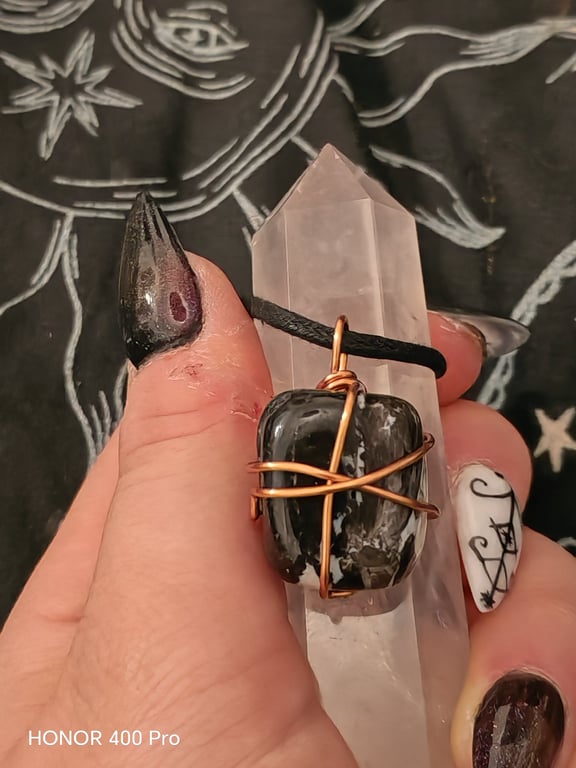 Handmade tree agate and copper wire wrapped pendant necklace crystal jewellery