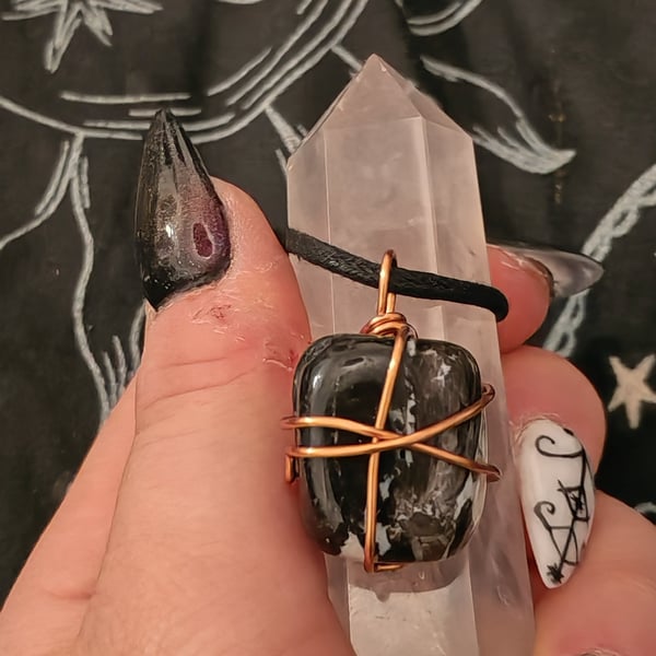 Handmade tree agate and copper wire wrapped pendant necklace crystal jewellery