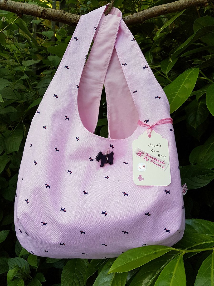 Children's Pale Pink Scottie Dog cotton Shoulder Bag 