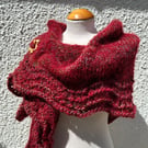 Halo Effect Red Mohair Hand Knitted Triangle Lace Shawl