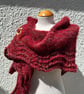 Halo Effect Red Mohair Hand Knitted Triangle Lace Shawl - Image 3