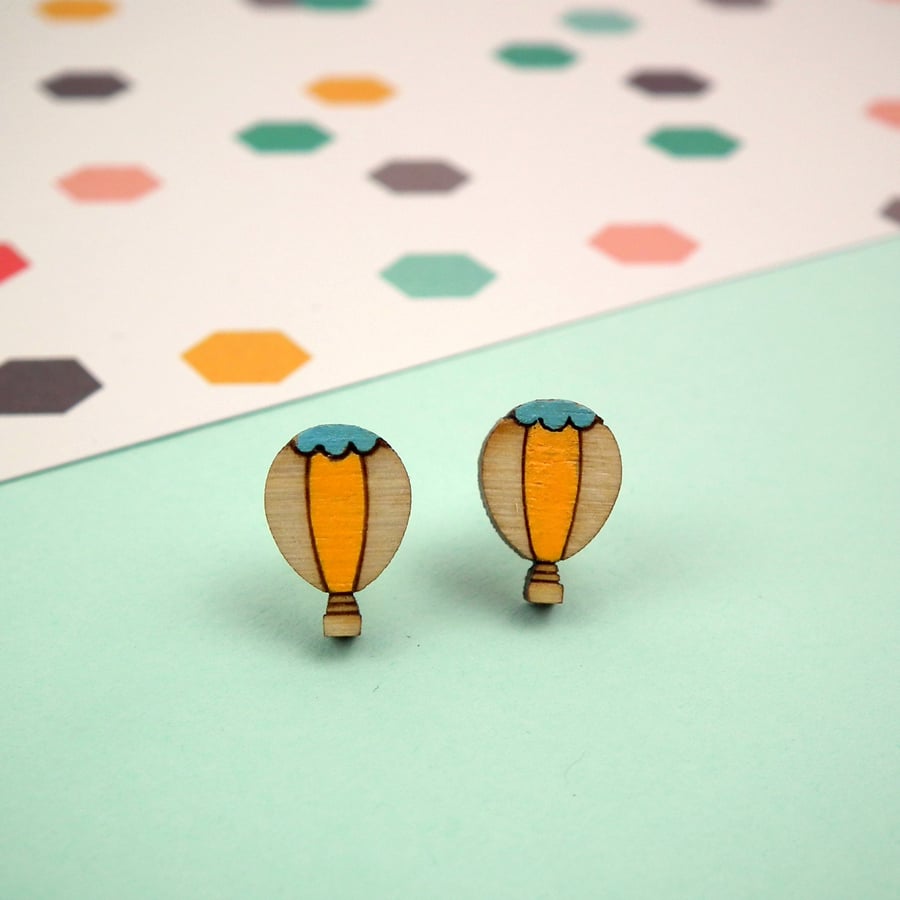 Hot Air Balloon Wooden Stud Earrings