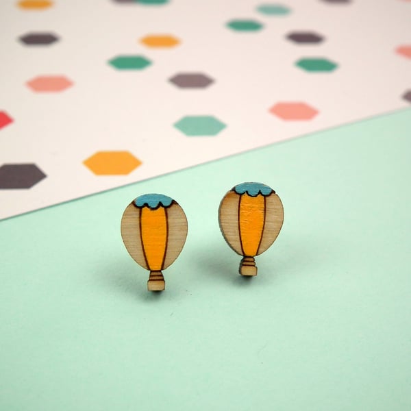 Hot Air Balloon Wooden Stud Earrings