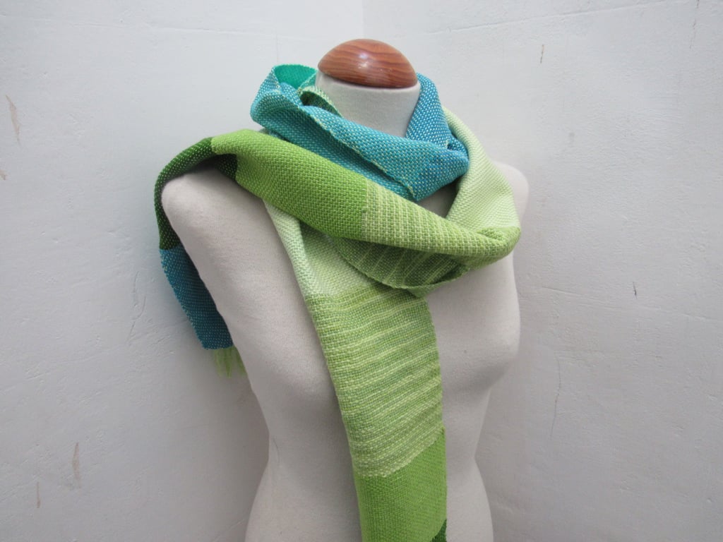 Blue and Green Handwoven Scrap Cotton Scarf