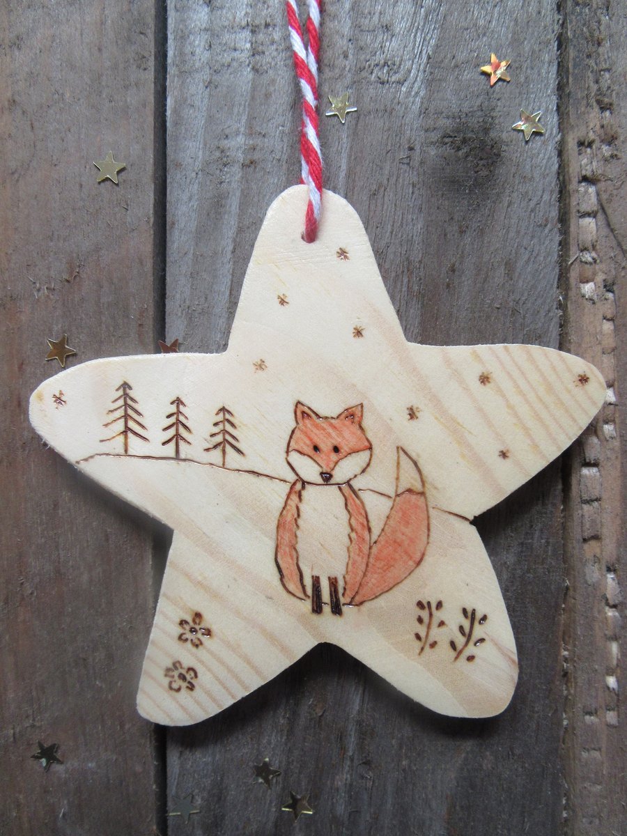 Fox wooden Christmas tree decoration