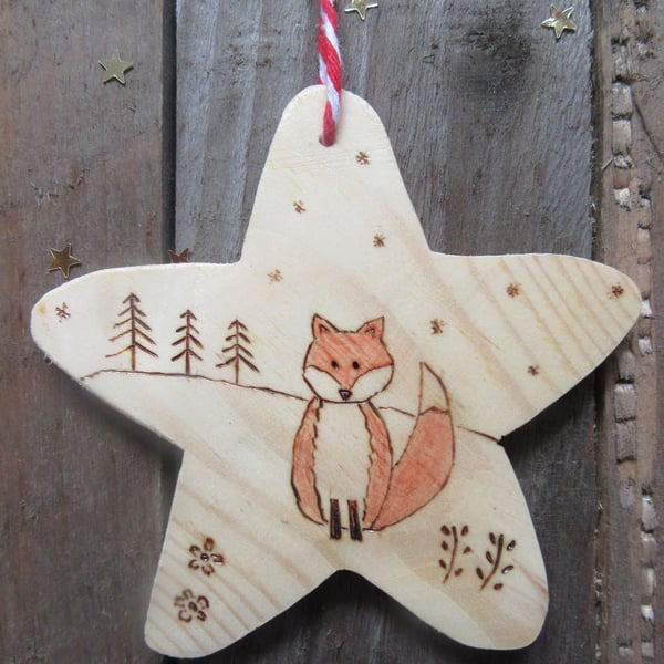 Fox wooden Christmas tree decoration