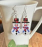 Festive Poinsettia Snowman Earrings, Beadwork Christmas Earrings - Image 9