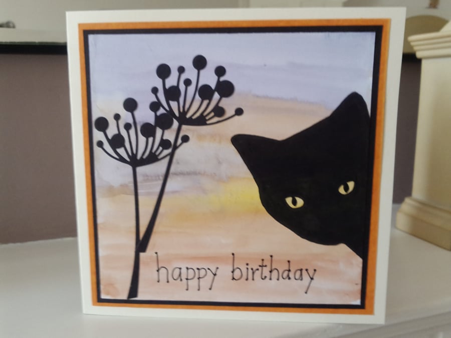 Peeping cat birthday card