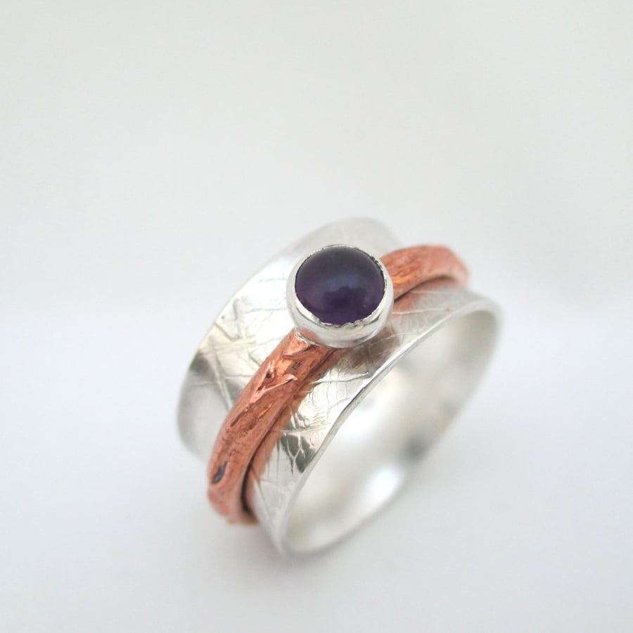  out of stockContemporary Silver Amethyst Spinning Ring Fiddle ring Karma ring.