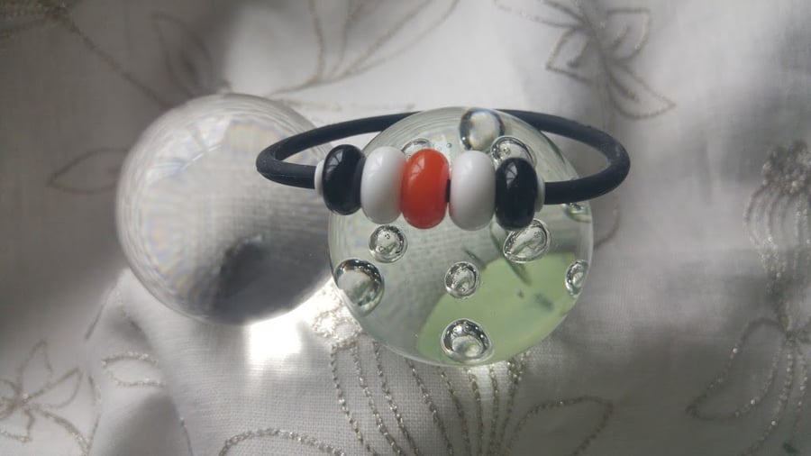 Black, Orange and White Lampwork Jelly Bracelet