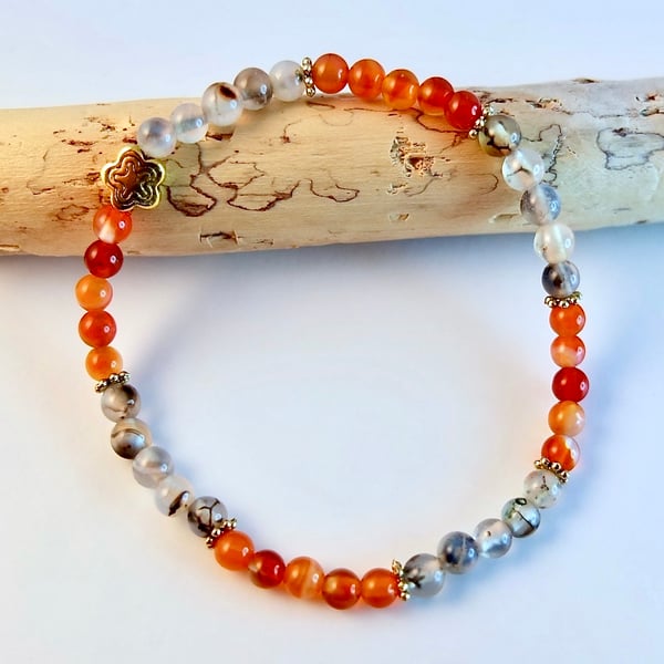 Carnelian And Dragon Vein Agate Bracelet - Handmade In Devon - Free UK P&P