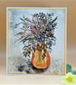 Blank Greetings Card, Flowers in an Amber Glass Vase, Blank for own message. 
