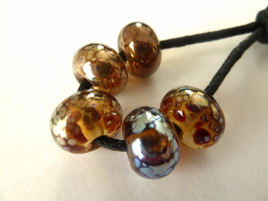 handmade lampwork glass beads, gold shine