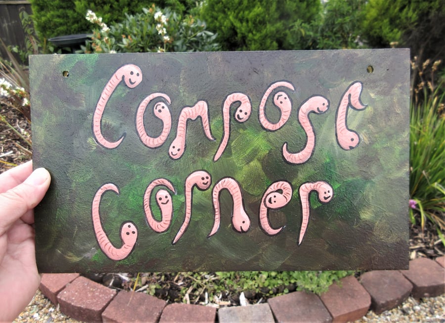 Compost Corner Garden Sign Plaque Worms