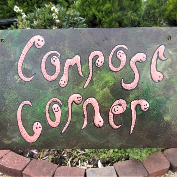 Compost Corner Garden Sign Plaque Worms