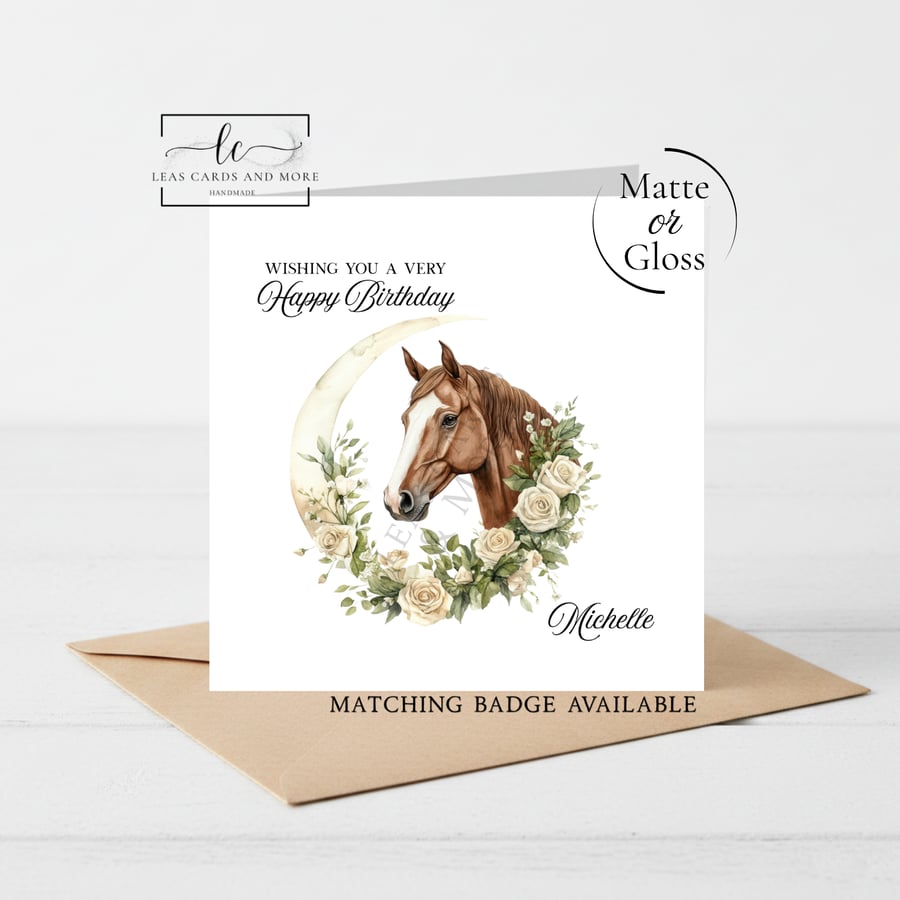 Floral Horse Moon Happy Birthday Card
