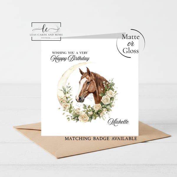 Floral Horse Moon Happy Birthday Card