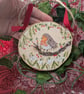Robin and snowdrop hand-painted log slice Christmas decoration 