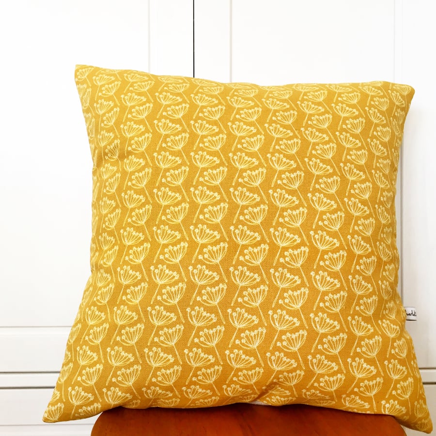 Large Mustard Cow Parsley Linen Cushion