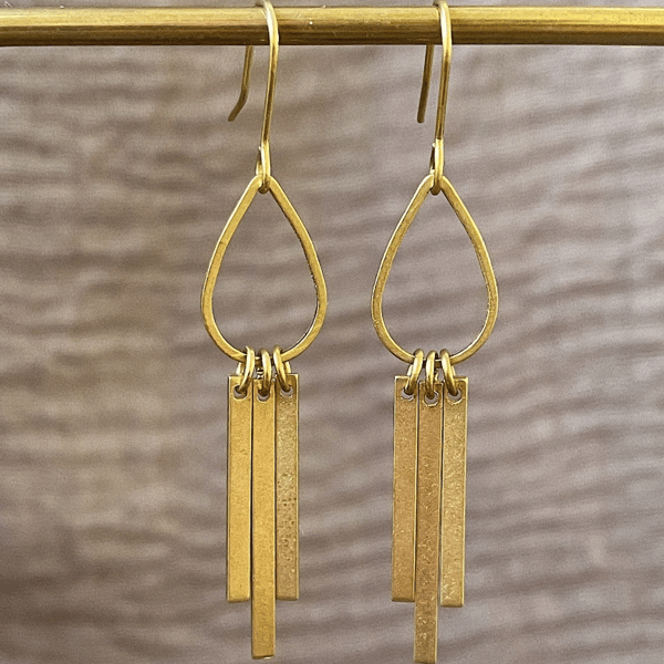 Teardrop brass dangle earrings, elegant jewellery, long dangle earrings