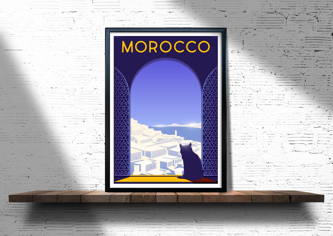 Morocco retro travel poster, Morocco wall print, retro wall art