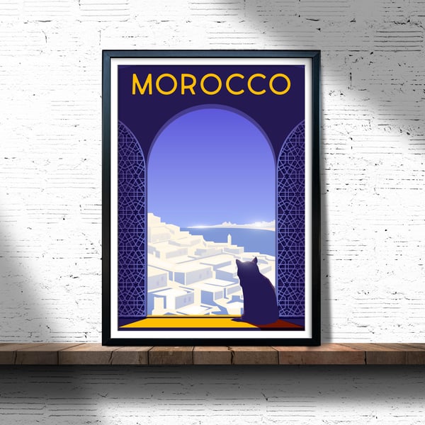 Morocco retro travel poster, Morocco wall print, retro wall art