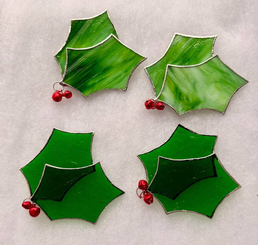 Stained glass holly with jingle berries