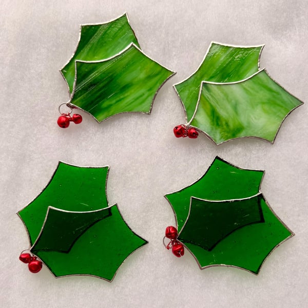 Stained glass holly with jingle berries