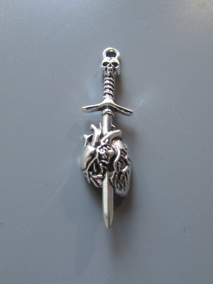 Sword and Heart Tibetan silver Jewellery Charm