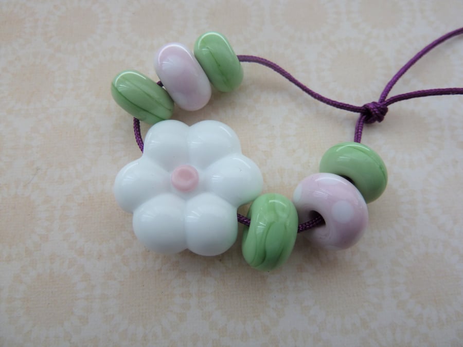 handmade lampwork glass flower bead set