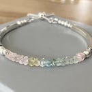 Beryl Gemstone Noodle Bracelet, Sterling Silver Pastel Colour Bracelet