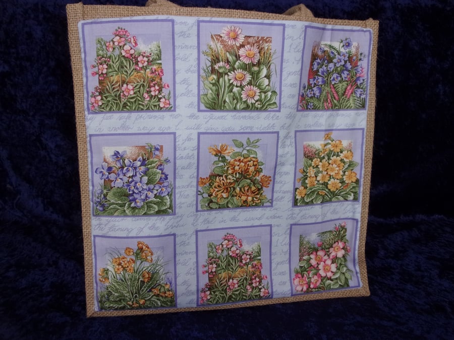 Wild Flower Panel Medium Jute Bag