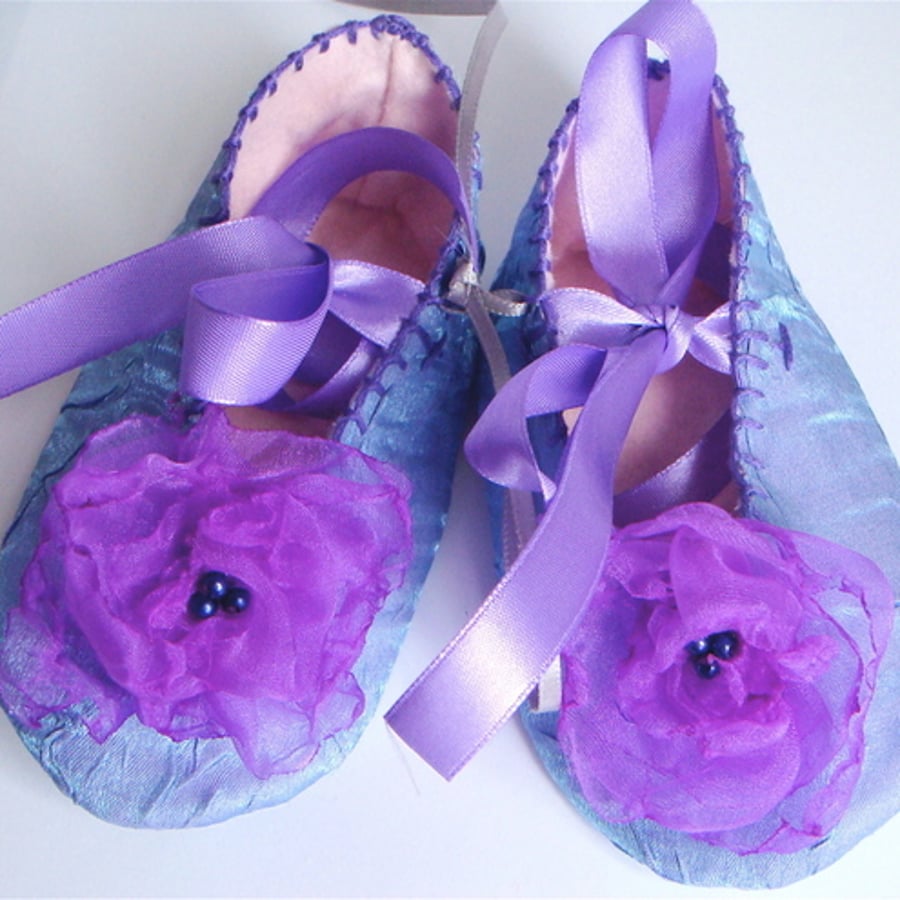 Purple Crushed Satin & Felt Baby ShoesBooties