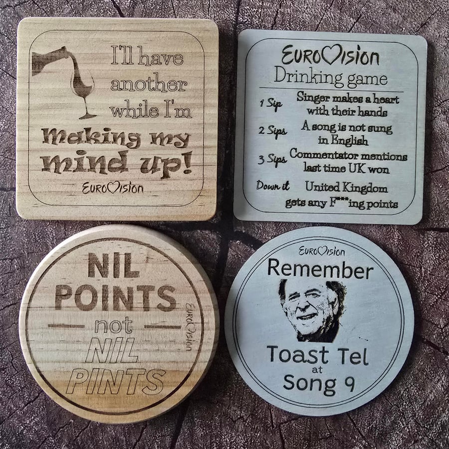Eurovision inspired coasters - choice of designs, choice of shapes and sizes