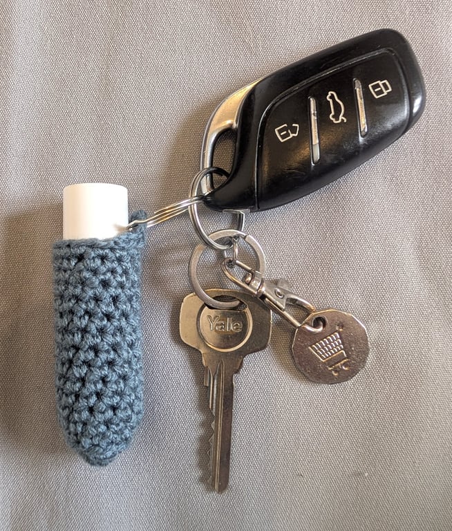 Crochet lip balm holder keychain, bag charm, handmade, keyring accessory - green