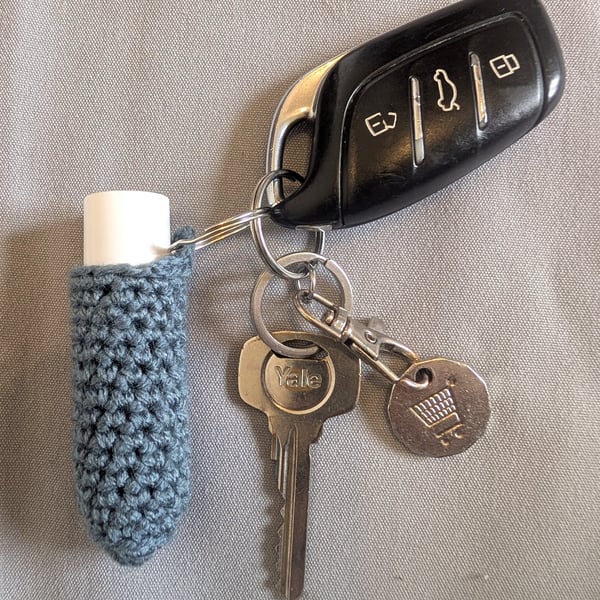 Crochet lip balm holder keychain, bag charm, handmade, keyring accessory - green