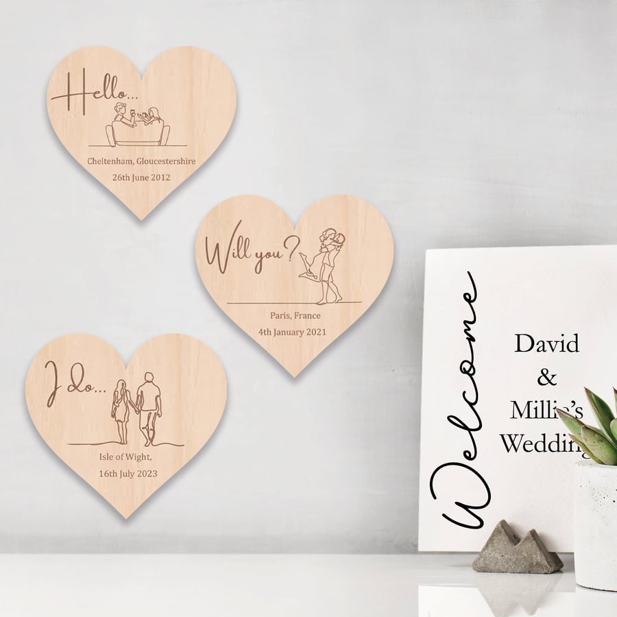 Hello, Will You, I Do Anniversary Personalised Wedding Wooden Gift Custom