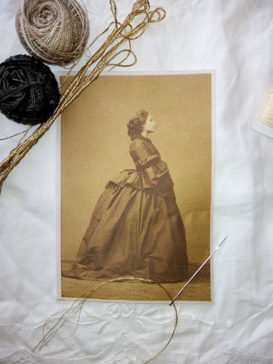 Fabric panel Victorian gown  iron on sew on dress fashion  profile A6 textiles