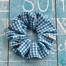 Blue and white check gingham scrunchie