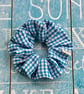 Blue and white check gingham scrunchie
